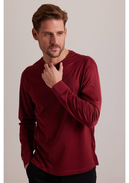 Erkek Bordo Bisiklet Yaka Pamuklu Sweatshirt fiyatları