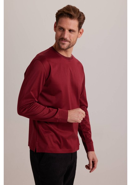 Erkek Bordo Bisiklet Yaka Pamuklu Sweatshirt modelleri