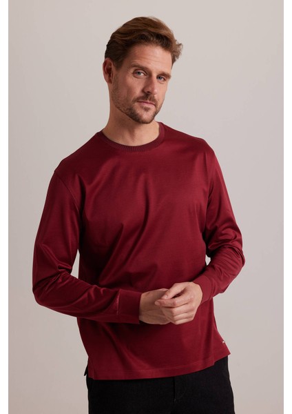 Erkek Bordo Bisiklet Yaka Pamuklu Sweatshirt fırsatları