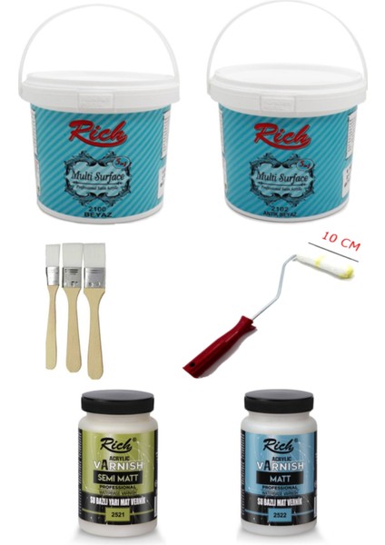 Rich Multi Surface Antik Beyaz , Beyaz 1000 gr Dolap Boyama 2li Set Mat Vernik Yarı Mat