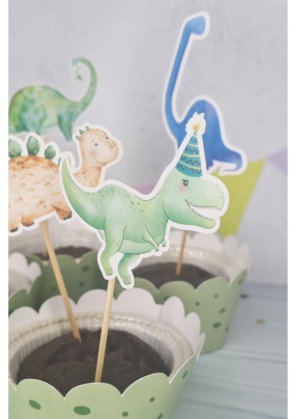 Dinozor Konsept Kürdan Süsleri Cupcake Süsleri Lüks Büyük Boy 10LU Paket