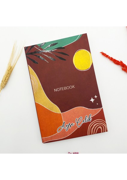 Kişiye Özel Defter & Turuncu Fincan & Bambu Kapaklı Kavanozda Draje & Beyaz Kalem & Kokulu Sabun & Türk Kahvesi Hediye Seti