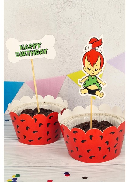 Çakıl Taş Devri Konsept Kürdan Süsleri Cupcake Süsleri Lüks Büyük Boy 10LU Paket