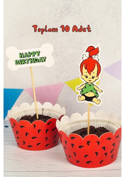 Çakıl Taş Devri Konsept Kürdan Süsleri Cupcake Süsleri Lüks Büyük Boy 10LU Paket fiyatları