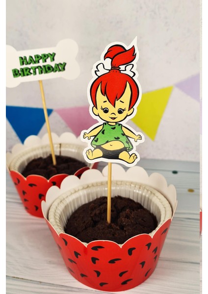 Çakıl Taş Devri Konsept Kürdan Süsleri Cupcake Süsleri Lüks Büyük Boy 10LU Paket modelleri