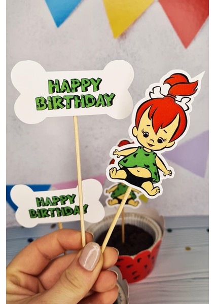 Çakıl Taş Devri Konsept Kürdan Süsleri Cupcake Süsleri Lüks Büyük Boy 10LU Paket indirimleri