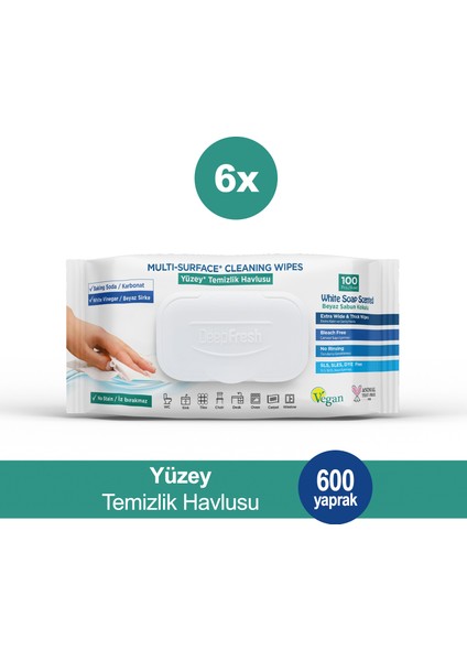 Iz Bırakmaz Yüzey Temizleme Havlusu Karbonat & Beyaz Sirke 100 Yaprak 6 Adet