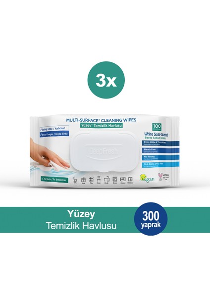 Iz Bırakmaz Yüzey Temizleme Havlusu Karbonat & Beyaz Sirke 100 Yaprak 3 Adet