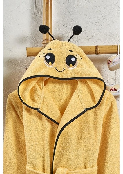 Kapüşonlu Çocuk Bornoz Pamuklu Kız Bornozu Hayvan Arı-Sarı Siyah fiyatları