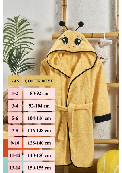 Kapüşonlu Çocuk Bornoz Pamuklu Kız Bornozu Hayvan Arı-Sarı Siyah modelleri