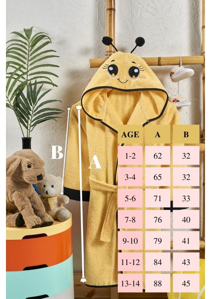 Kapüşonlu Çocuk Bornoz Pamuklu Kız Bornozu Hayvan Arı-Sarı Siyah fırsatları