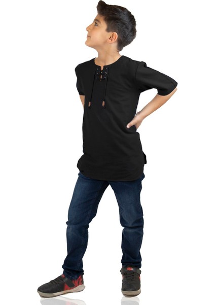 Kısa Kol Şile Bezi Zımbalı Erkek Çocuk T-Shirt Siyah fırsatları
