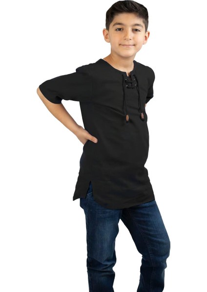 Kısa Kol Şile Bezi Zımbalı Erkek Çocuk T-Shirt Siyah indirimleri