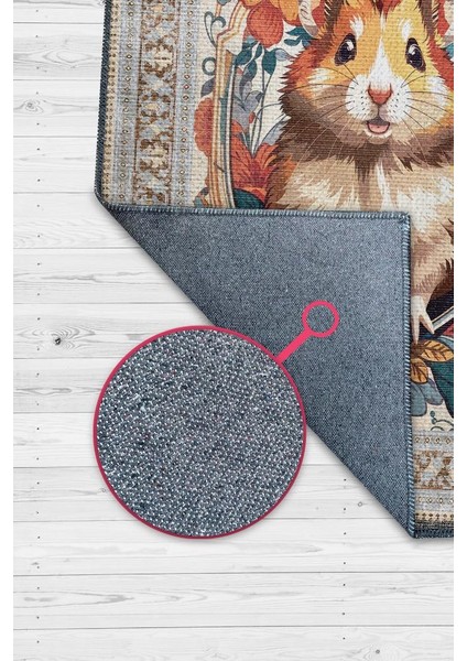 Nuh'un Gemisi Koleksiyonu Hamster Çiçek Desenli Temalı Vintage Renkli Maksimalist Halı