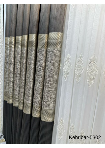 Nivemeshome Kehribar FT614162 Antrasit V-5302 Pano Fon Perde 1/3 Sık Pileli Perde Apm fiyatları