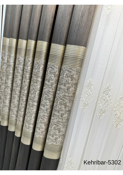 Nivemeshome Kehribar FT614162 Antrasit V-5302 Pano Fon Perde 1/3 Sık Pileli Perde Apm fırsatları