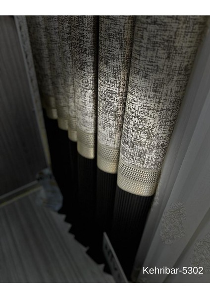 Nivemeshome Kehribar FT614162 Antrasit V-5302 Pano Fon Perde 1/3 Sık Pileli Perde Apm indirimleri