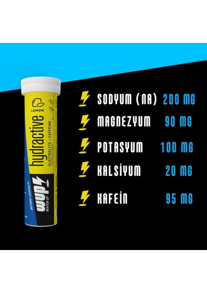 WUP Hydractive Limonlu 3x20 Porsiyon, Efervesan Tablet Sporcu Besini Elektrolit Kafein