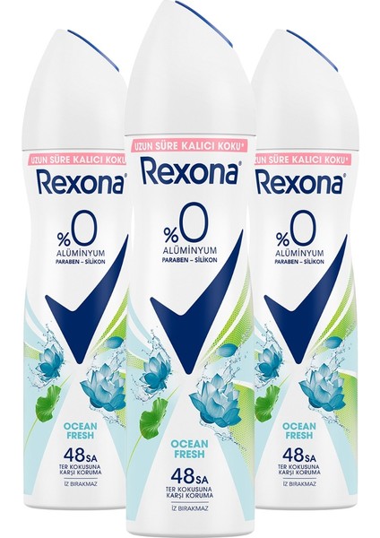 Kadın Sprey Deodorant Ocean Fresh %0 Alüminyum 48 Saat Ter Kokusuna Karşı Koruma 150 ml x3