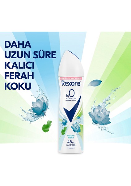 Kadın Sprey Deodorant Ocean Fresh %0 Alüminyum 48 Saat Ter Kokusuna Karşı Koruma 150 ml x3
