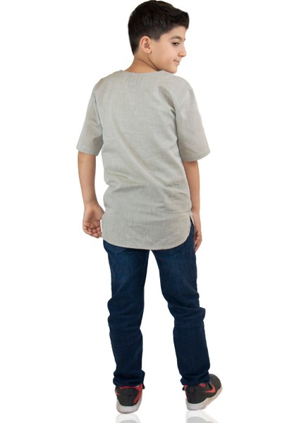 Kısa Kol Şile Bezi Zımbalı Erkek Çocuk T-Shirt Taş