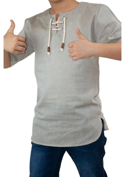 Kısa Kol Şile Bezi Zımbalı Erkek Çocuk T-Shirt Taş