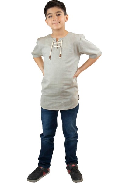Kısa Kol Şile Bezi Zımbalı Erkek Çocuk T-Shirt Taş