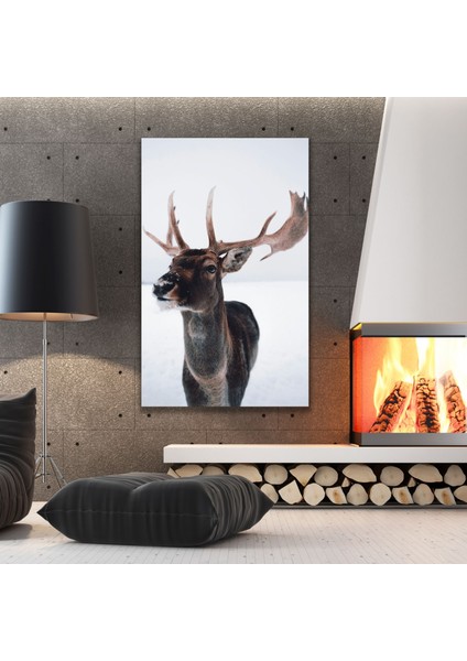 Tekli Dikey Kanvas Hayvan Tablosu Geyik Portresi