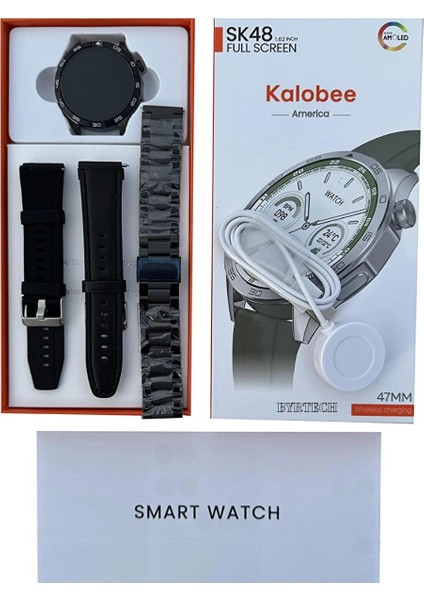 Kalobee SK48 47 mm Amoled Ekran Silikon+Metal+Deri Kordonlu Watch 4 Pro Akıllı Saat