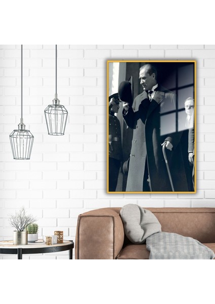 Metal Çerçeveli Temperli Cam Ofis Tablosu Mustafa Kemal Atatürk