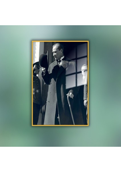 Metal Çerçeveli Temperli Cam Ofis Tablosu Mustafa Kemal Atatürk