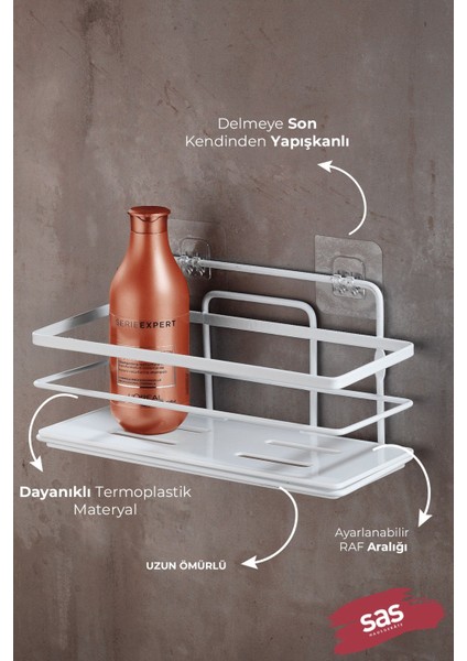 Sas Haus Yapışkanlı Ömür Boyu Paslanmaz Kristal Ayarlanabilir Raf Banyo Düzenleyici Şampuanlık 2 Adet Beyaz - Beyaz Lş-01 Bb