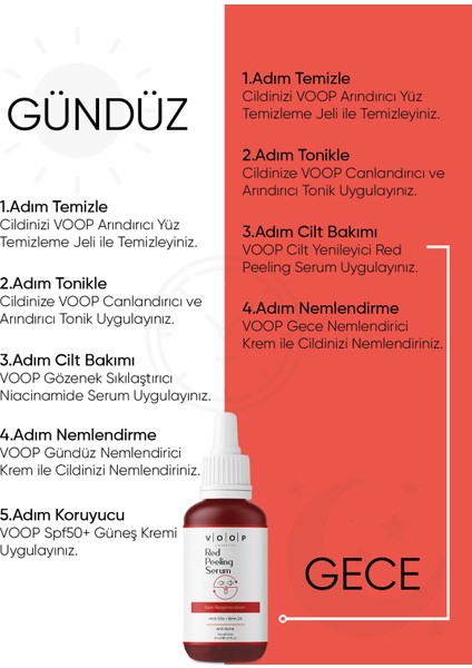 Yüz & Cilt Kırmızı Peeling Bakım Serumu | Leke Karşıtı Özellikli - 30 ml | %10 Aha, %2 Bha