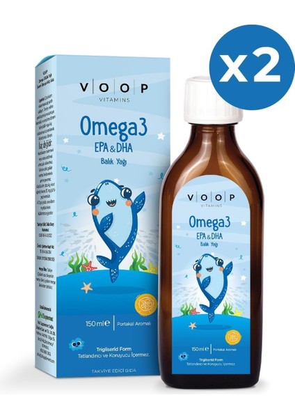 VOOP Omega 3 Epa&Dha Balık Yağı Portakal Aromalı Şurup 150 ml 2 Adet