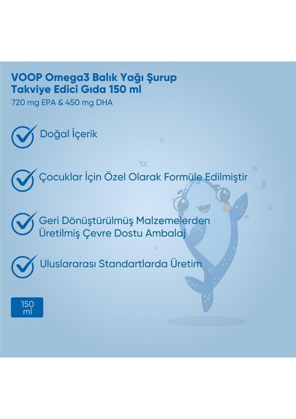 VOOP Omega 3 Epa&Dha Balık Yağı Portakal Aromalı Şurup 150 ml 2 Adet