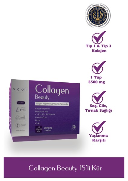 Collagen Tip 1 Ve Tip 3 5500 mg Nar Aromalı Hyaluronic Asit+Q10+Biotin+Çinko 15 Shot X 40 ml