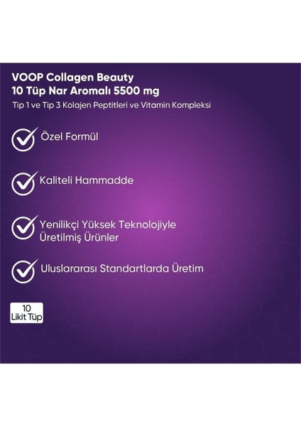 Collagen Tip 1 Ve Tip 3 5500 mg Nar Aromalı Hyaluronic Asit+Q10+Biotin+Çinko 15 Shot X 40 ml fiyatları