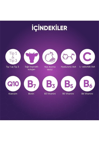Collagen Tip 1 Ve Tip 3 5500 mg Nar Aromalı Hyaluronic Asit+Q10+Biotin+Çinko 15 Shot X 40 ml fırsatları