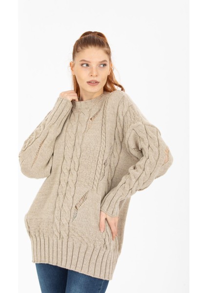 Bisiklet Yaka Örgü Desenli Oversize KAZAK(A92257-S) fiyatları