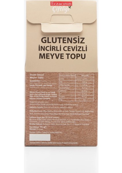 Eczacının Çiftliği Glutensiz Incirli Cevizli Meyve Topu 90 gr / Vegan, Şeker Ilavesiz, Katkısız, Koruyucusuz