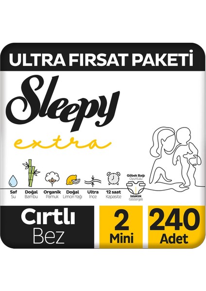 Extra Günlük Aktivite Ultra Fırsat Paketi Bebek Bezi 2 Numara Mini 240 Adet