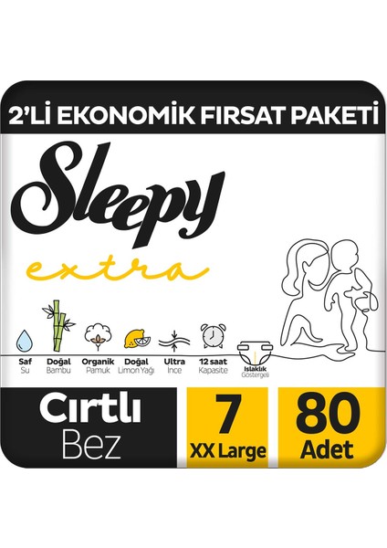 Extra Günlük Aktivite 2'li Ekonomik Fırsat Paketi Bebek Bezi 7 Numara Xxlarge 80 Adet