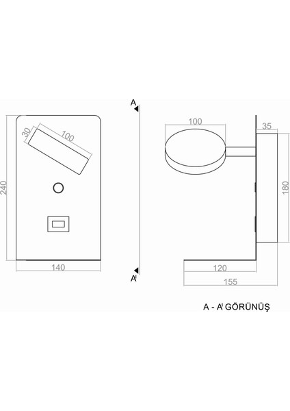 Reading Usb - TYPE C Yatak Başı Led Aplik 24 x 14 cm fiyatları