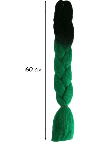 Yeşil Siyah İki Renk Ombreli Afrika Zenci Örgüsü Box Braid Sentetik Saç 60 cm 100 gr