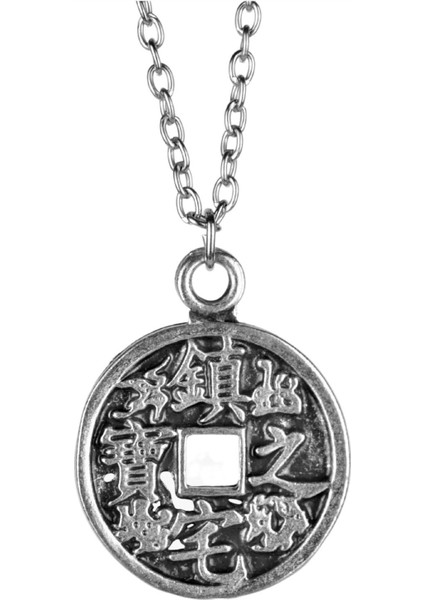 Çin Feng Shui Şans Parası Erkek Kadın Antik Gümüş Kaplama 60 cm Zincir Kolye