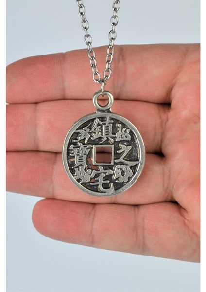 Çin Feng Shui Şans Parası Erkek Kadın Antik Gümüş Kaplama 60 cm Zincir Kolye modelleri