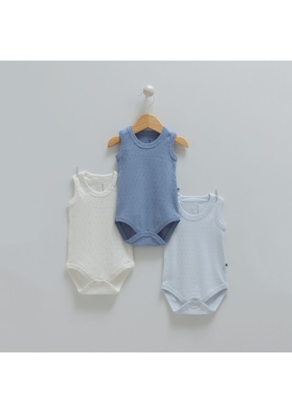 3'lü Kolsuz Mavi Erkek Bebek Body Set