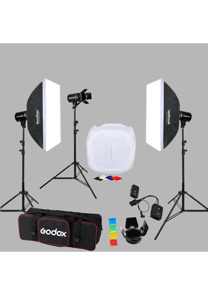 E250 3'lü Paraflaş Set + Çekim Çadırı 60X60 cm