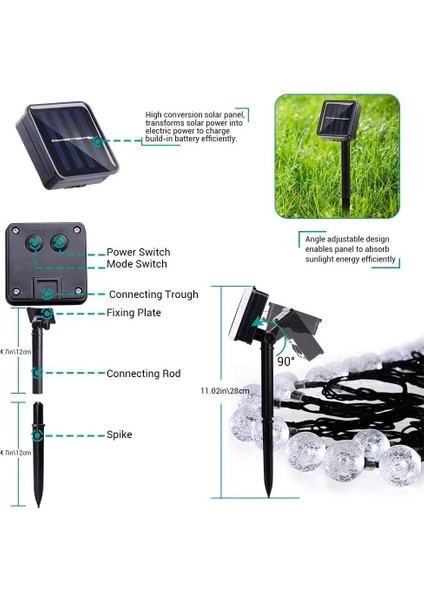 Dize Işıkları Dış Mekan 12FT 20 LED Küre Dize Işıklar, Su Geçirmez 8 Mod Bahçe, Çim, Veranda, Gazebo, Yard, Dış Mekan Için Güneş Enerjili Veranda Işıkları (Sıcak Beyaz) (Yurt Dışından) fiyatları