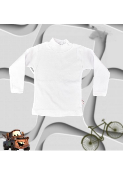 Body Unisex Pamuklu Ligralı Yarım Balıkçı Yaka Beyaz Body